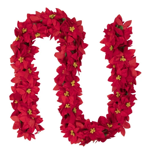 Northlight 6' X 3" Red Artificial Poinsettia Floral Christmas Garland - Unlit 1 Northlight 6' X 3" Red Artificial Poinsettia Floral Christmas Garland - Unlit