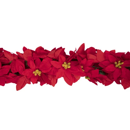 Northlight 6' X 3" Red Artificial Poinsettia Floral Christmas Garland - Unlit 4 Northlight 6' X 3" Red Artificial Poinsettia Floral Christmas Garland - Unlit - Image 4