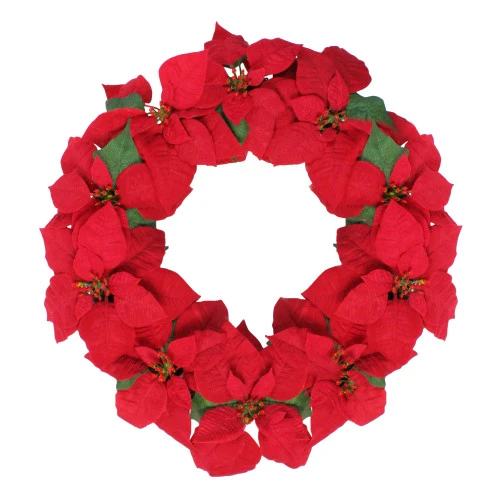 Northlight 24" Red Artificial Poinsettia Flower Christmas Wreath - Unlit 1 Northlight 24" Red Artificial Poinsettia Flower Christmas Wreath - Unlit