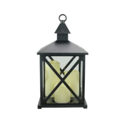 Northlight 12.5" Black Candle Lantern With 3 Flameless LED Candles