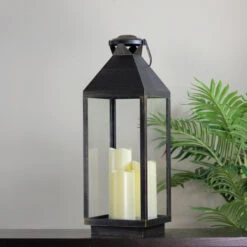 Northlight 24" Gold Brushed Black Candle Lantern With Flameless LED Candles -Chic Christmas Decoration northlight yw14840 3 36807.1665610426