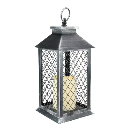 Northlight 11" Silver Brushed Black Mesh Candle Lantern With Flameless LED Candle 2 Northlight 11" Silver Brushed Black Mesh Candle Lantern With Flameless LED Candle - Image 2