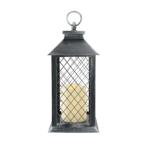 Northlight 11" Silver Brushed Black Mesh Candle Lantern With Flameless LED Candle 1 Northlight 11" Silver Brushed Black Mesh Candle Lantern With Flameless LED Candle