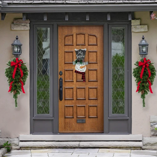 Northlight 30" Pre-Lit Dakota Red Pine Artificial Christmas Teardrop Swag, Clear AlwaysLit Lights 2 Northlight 30" Pre-Lit Dakota Red Pine Artificial Christmas Teardrop Swag, Clear AlwaysLit Lights - Image 2