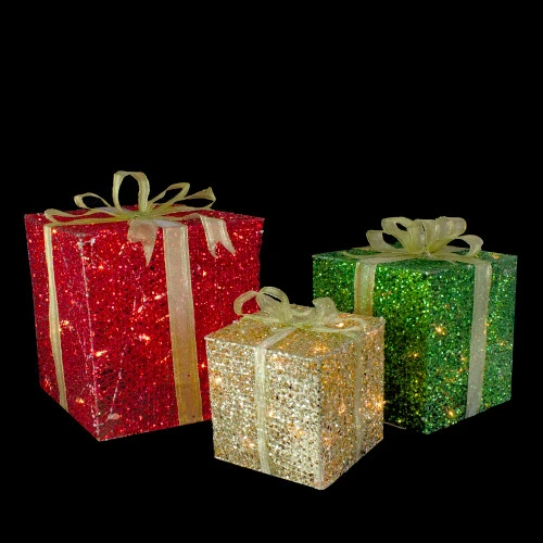 Northlight Set Of 3 Lighted Gift Box Outdoor Christmas Decoration 12-Inch 3 Northlight Set Of 3 Lighted Gift Box Outdoor Christmas Decoration 12-Inch - Image 3