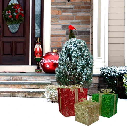 Northlight Set Of 3 Lighted Gift Box Outdoor Christmas Decoration 12-Inch 2 Northlight Set Of 3 Lighted Gift Box Outdoor Christmas Decoration 12-Inch - Image 2