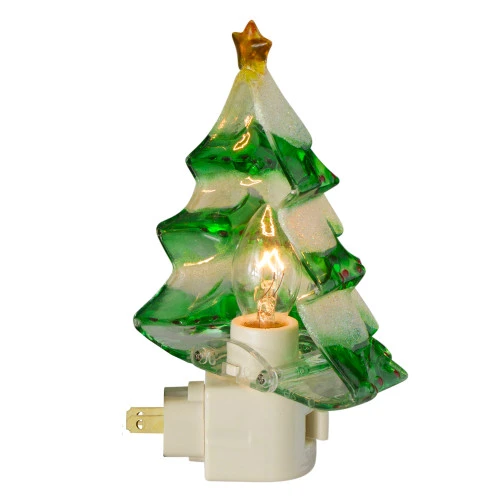 Northlight 5.5" Green And White Beaded Frosted Christmas Tree Night Light 2 Northlight 5.5" Green And White Beaded Frosted Christmas Tree Night Light - Image 2