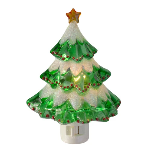 Northlight 5.5" Green And White Beaded Frosted Christmas Tree Night Light 1 Northlight 5.5" Green And White Beaded Frosted Christmas Tree Night Light