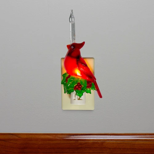 Northlight 7.5" Red Christmas Cardinal With Holly And Berry Bubble Night Light 2 Northlight 7.5" Red Christmas Cardinal With Holly And Berry Bubble Night Light - Image 2