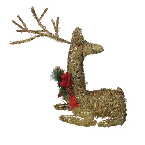 Northlight 30" Pre-Lit Gold Reindeer With Bow Outdoor Christmas Decor 1 Northlight 30" Pre-Lit Gold Reindeer With Bow Outdoor Christmas Decor