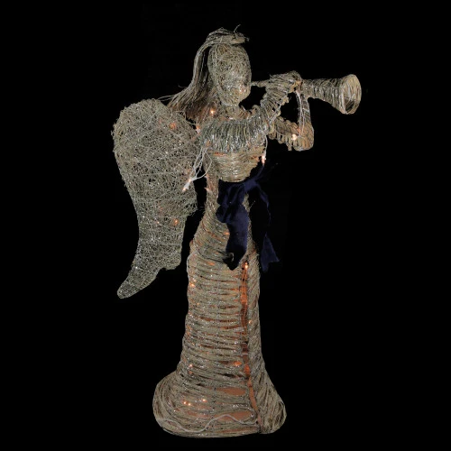 Northlight 4.25' Lighted Silver And Beige Glitter Dusted Angel With Horn Outdoor Christmas Yard Art Decor 2 Northlight 4.25' Lighted Silver And Beige Glitter Dusted Angel With Horn Outdoor Christmas Yard Art Decor - Image 2