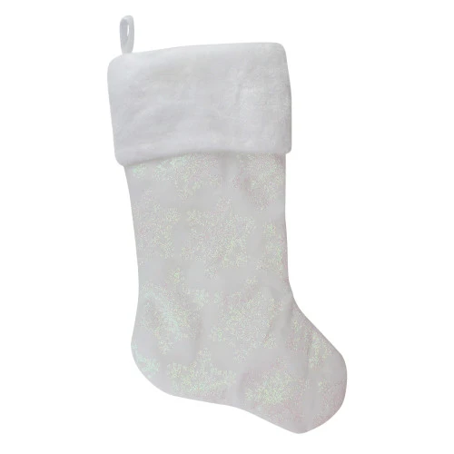 Northlight 22" LED Lighted White Iridescent Glittered Snowflake Christmas Stocking 1 Northlight 22" LED Lighted White Iridescent Glittered Snowflake Christmas Stocking