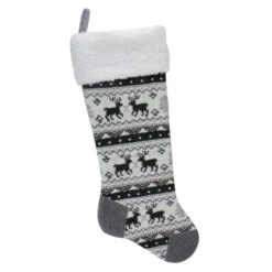 Northlight 21" Black, Gray And White Rustic Lodge Knit Christmas Stocking With High Pile Fleece Cuff