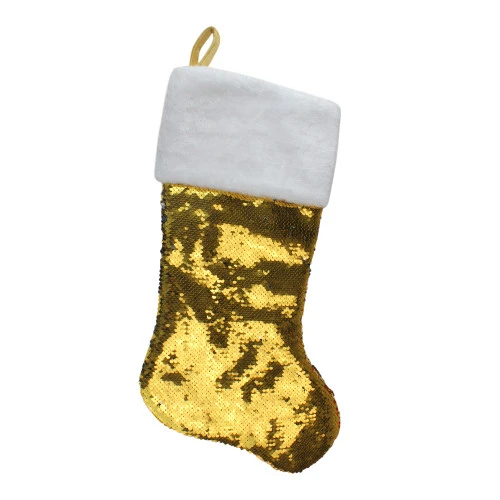 Northlight 22.75" Gold And Silver Reversible Sequined Christmas Stocking 1 Northlight 22.75" Gold And Silver Reversible Sequined Christmas Stocking