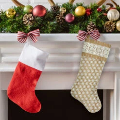 Northlight 20.5" Brown And White Lace Cuff Christmas Stocking -Chic Christmas Decoration northlightl85532b 99612.1636632921