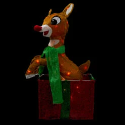 Northlight 24" Pre-Lit Rudolph The Red Nosed Reindeer Gift Box Christmas Outdoor Decor - Clear Lights -Chic Christmas Decoration northlightpw 86303 3 56146.1588415856