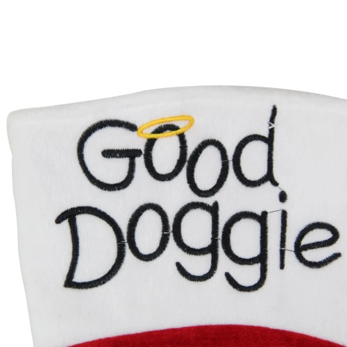 Northlight 19" Red And White Embroidered Halo "Good Doggie" Christmas Stocking With Cuff 2 Northlight 19" Red And White Embroidered Halo "Good Doggie" Christmas Stocking With Cuff - Image 2