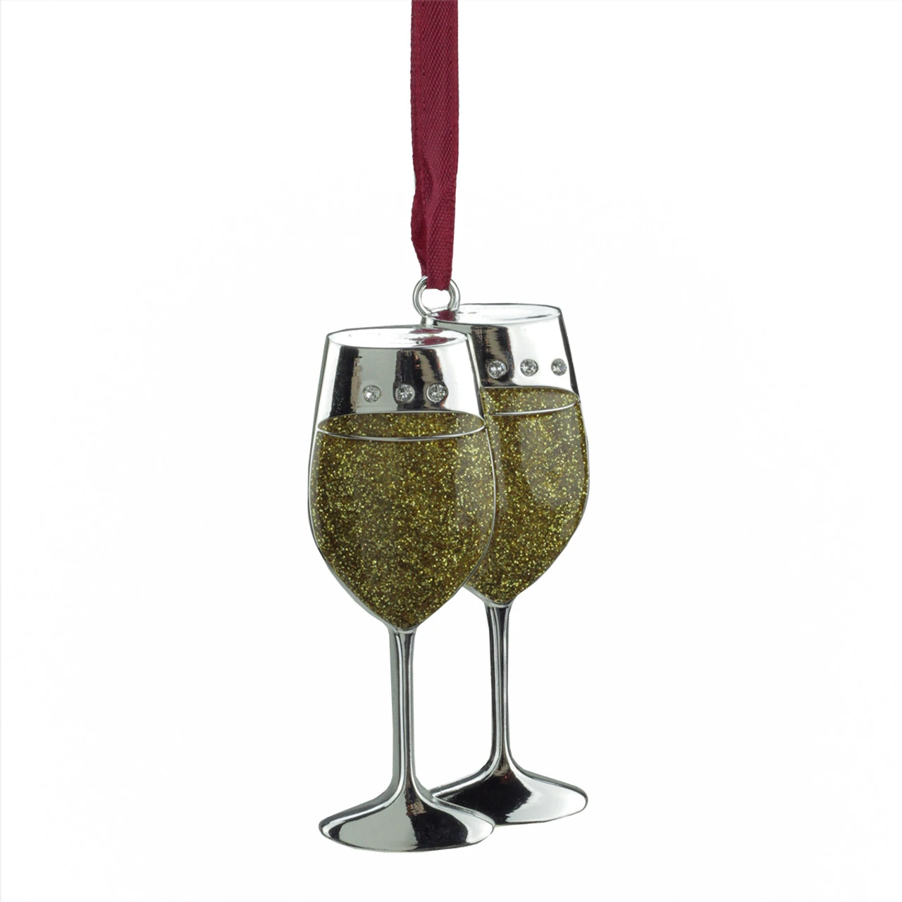Northlight 3.25" Gold And Silver Plated Glitter Wine Glasses Christmas Ornament 1 Northlight 3.25" Gold And Silver Plated Glitter Wine Glasses Christmas Ornament