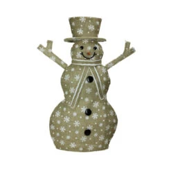 Northlight 24" Brown And White Lighted Snowflake Standing Snowman Christmas Outdoor Decor