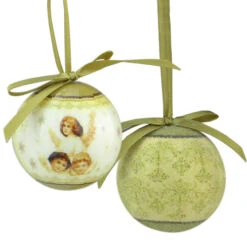 Northlight 12ct Green And White Angel Decoupage Shatterproof Christmas Ball Ornament 1.75" (40mm)