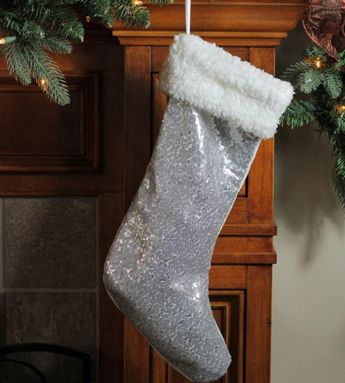 Northlight 18" Silver Sequins With A White Faux Fur Trim Christmas Stocking 2 Northlight 18" Silver Sequins With A White Faux Fur Trim Christmas Stocking - Image 2