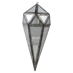 Northlight 10.5" Silver And Clear Mirrored Geometric Framed Drop Christmas Ornament