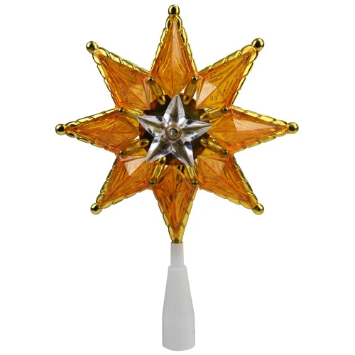 Northlight 8" Amber Mosaic Star Christmas Tree Topper - Clear Lights 1 Northlight 8" Amber Mosaic Star Christmas Tree Topper - Clear Lights