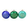 Northlight Set Of 3 Blue And Green Glitter Snowflake Disc Shaped Glass Christmas Ornament 3.25" (82mm)