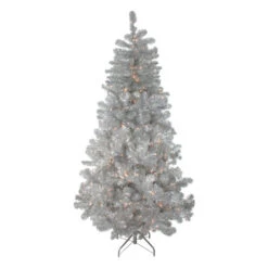 Northlight 6.5' Pre-Lit Full Metallic Silver Tinsel Artificial Christmas Tree, Clear Lights