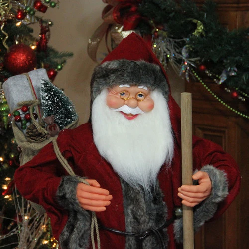 Northlight 48" Red And Brown Santa Claus With Walking Stick Standing Christmas Figure 3 Northlight 48" Red And Brown Santa Claus With Walking Stick Standing Christmas Figure - Image 3