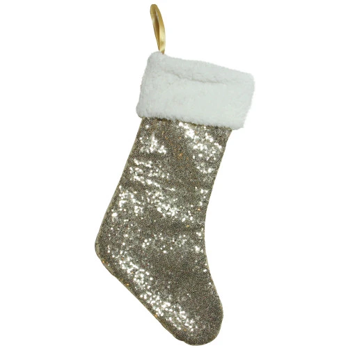 Northlight 18" Gold Paillette Sequins Christmas Stocking With High Pile Fleece Cuff 1 Northlight 18" Gold Paillette Sequins Christmas Stocking With High Pile Fleece Cuff