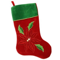 Northlight 20" Red And Green Velveteen Sequined Poinsettia Christmas Stocking
