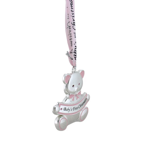 Northlight 3" Pink And Silver Teddy Bear 'Baby's First Christmas' Ornament 2 Northlight 3" Pink And Silver Teddy Bear 'Baby's First Christmas' Ornament - Image 2