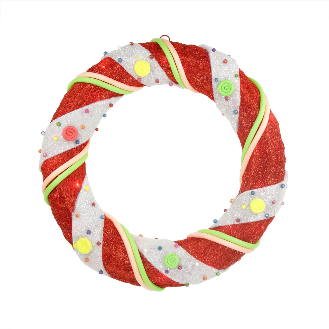 Northlight Pre-Lit Candy Cane Stripe Sisal Artificial Christmas Wreath - 18-Inch, Clear Lights 1 Northlight Pre-Lit Candy Cane Stripe Sisal Artificial Christmas Wreath - 18-Inch, Clear Lights