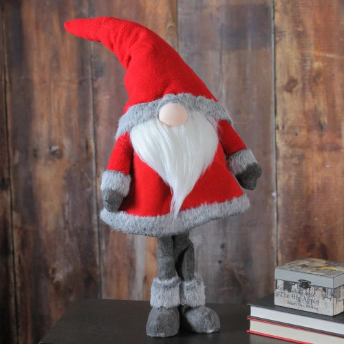 Northlight 28” Red Standing Christmas Santa Claus Gnome With Gray Faux Fur Trim 3 Northlight 28” Red Standing Christmas Santa Claus Gnome With Gray Faux Fur Trim - Image 3