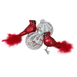 Northlight 4ct Red And White Cardinal Birds Glass Finish Christmas Ball Ornaments 6.25" (155mm)