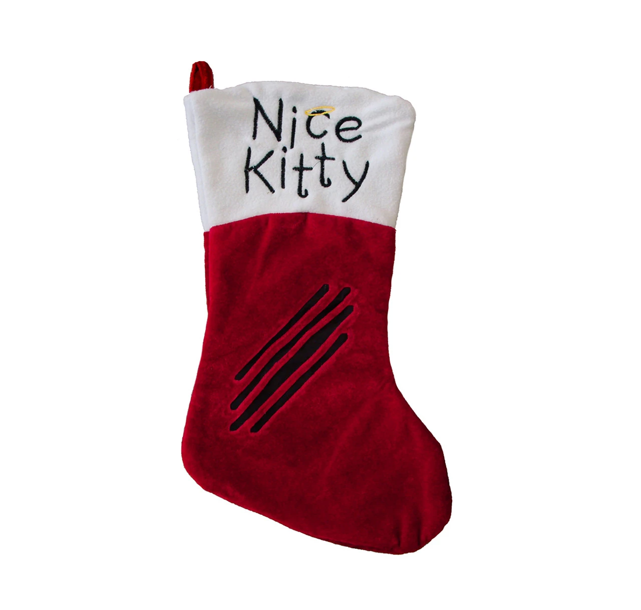 Northlight 19" Red And White Angel 'Nice Kitty' Embroidered Christmas Stocking 1 Northlight 19" Red And White Angel 'Nice Kitty' Embroidered Christmas Stocking