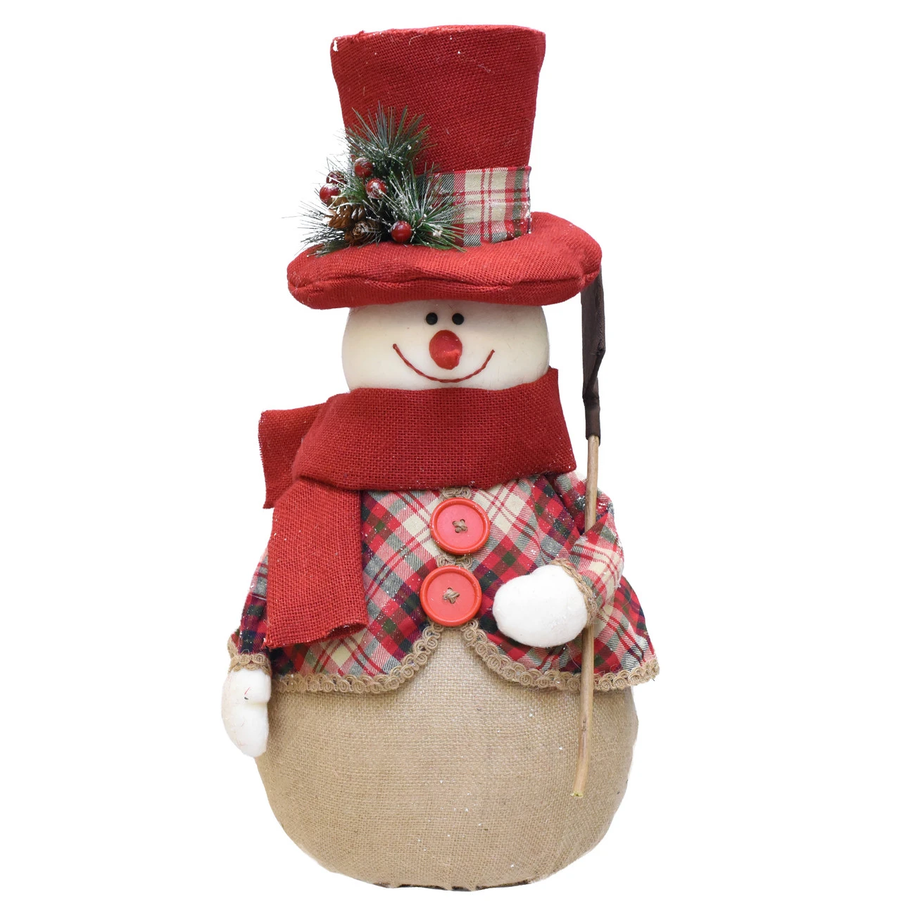 Northlight 22.75" Red And Brown Plaid Snowman With Shovel Tabletop Christmas Figure 1 Northlight 22.75" Red And Brown Plaid Snowman With Shovel Tabletop Christmas Figure