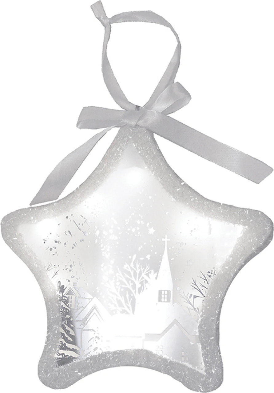 Northlight 8" White And Silver LED Sparkle Star With Winter Scene Christmas Ornament 1 Northlight 8" White And Silver LED Sparkle Star With Winter Scene Christmas Ornament