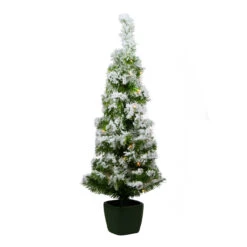 Northlight 3.5' Pre-Lit Potted Flocked Green Tinsel Artificial Christmas Tree - Clear Lights