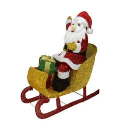 Northlight 29.5" Red And White Santa Claus In Sleigh With Gift Box Christmas Outdoor Decor