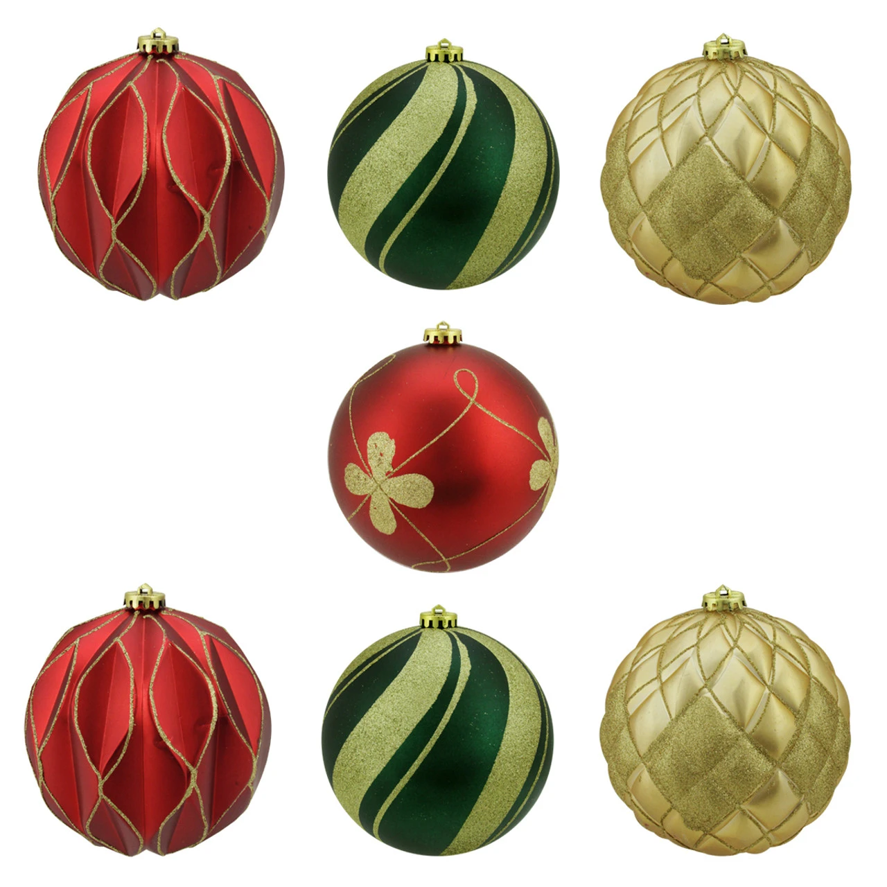 Northlight 7ct Red And Green Shatterproof 3-Finish Christmas Ball Ornaments 6" (150mm) 1 Northlight 7ct Red And Green Shatterproof 3-Finish Christmas Ball Ornaments 6" (150mm)