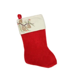 Northlight 19" Red And White Pine Cone Suede Cuff Christmas Stocking